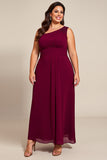 Burgundy A Line Chiffon One Shoulder Long Mother Of The Bride Dress