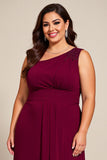 Burgundy A Line Chiffon One Shoulder Long Mother Of The Bride Dress