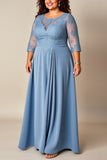Plus Size Dusty Blue A Line Appliqued Long Mother Of Bride Dress