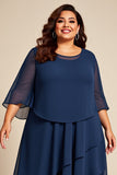Navy Plus Size Chiffon A Line Mother of the Bride Dress