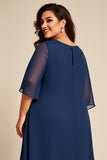 Navy Plus Size Chiffon A Line Mother of the Bride Dress