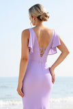 Mermaid Lilac Spaghetti Straps Long Bridesmaid Dress