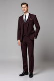 Burgundy 2 Piece Notched Lapel Men's Suits