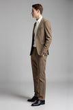 Khaki Slim Fit 2 Piece Notched Lapel Plaid Men's Suits