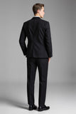 Slim Fit Plaid Notched Lapel 3 Piece Black Men's Suits