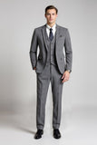 Grey Notched Lapel Plaid 3 Piece Men's Formal Suits