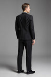 Solid Black Slim Fit Notched Lapel 3 Piece Men's Suits