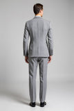 Slim Fit Notched Lapel 3 Piece Plaid Grey Men's Suits