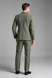 Grey Green 3 Piece Notched Lapel Plaid Men's Suits