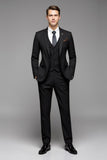 Black Notched lapel 3-Pieces Slim Fit Men's Formal Suits