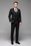 Black Notched lapel 3-Pieces Slim Fit Men's Formal Suits