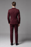 Burgundy 3 Piece Notched lapel Single Breasted Men's Formal Suits