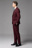 Burgundy 3 Piece Notched lapel Single Breasted Men's Formal Suits