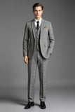 Grey Notched lapel 3 Piece One Button Men's Formal Suit