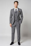 Grey Plaid Notched Lapel 3 Pieces Men's Prom Suits