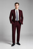 Burgundy 2 Pieces Notched Lapel Men's Suits