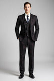 Black Printed Notched Lapel 3 Pieces Men's Suits