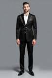 2 Pieces Black Notched Lapel Single Breasted Men's Prom Suits
