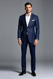 Navy 2 Pieces Notched Lapel Single Breasted Prom Suits