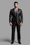 Elegant Black Embroidered 3 Piece Men's Suit