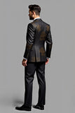 Elegant Black Embroidered 3 Piece Men's Suit