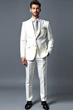 Classic White Slim Fit Single Breasted 3 Piece Men's Suit