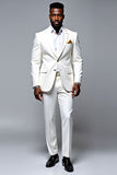 Textured Single Breasted Slim Fit 2 Piece White Men's Suit