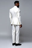 Textured Single Breasted Slim Fit 2 Piece White Men's Suit