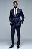 Dark Blue Shawl Lapel Single breasted 2 pieces Men's Suits