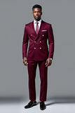 Burgundy Double-breasted 2 pieces Men's Suits
