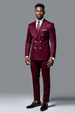 Burgundy Double-breasted 2 pieces Men's Suits