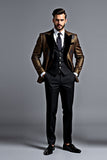 Black Golden Shawl Lapel Printed 3 Pieces Men's Suits