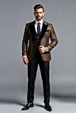 Black Golden Shawl Lapel Printed 3 Pieces Men's Suits