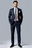 Dark Blue Lapel Single Breasted 2 pieces Men's Suits