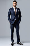 Dark Blue Lapel Single Breasted 2 pieces Men's Suits