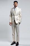 Men's Lvory Double Breasted 3 Pieces Peak lapel Prom Suits