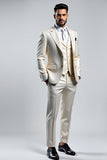 Men's Lvory Double Breasted 3 Pieces Peak lapel Prom Suits