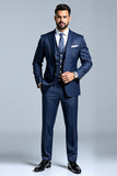 Dark Blue Double Breasted 3 Pieces Notched lapel Men's Prom Suits