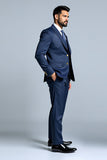 Dark Blue Double Breasted 3 Pieces Notched lapel Men's Prom Suits
