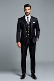 Black Double Breasted 3 Pieces Notched lapel Men's Suits