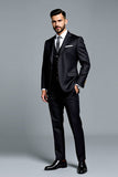 Black Double Breasted 3 Pieces Notched lapel Men's Suits