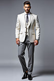 Men's Lvory Double Breasted Notched lapel 3 Pieces Prom Suits
