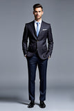 Double Breasted 2 Pieces Black Notched lapel Men's Suits