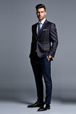 Double Breasted 2 Pieces Black Notched lapel Men's Suits