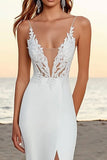 lvory Mermaid Spaghetti Straps Lace Long Wedding Dress