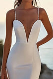 Mermaid lvory Spaghetti Straps Satin Long Wedding Dress