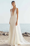 Simple Mermaid lvory Spaghetti Straps Long Wedding Dress