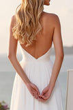 Halter A Line Stretch Satin Ruched Wedding Dress With Slit