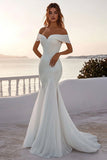 Off The Shoulder Mermaid Ivory Chiffon Wedding Dress With Sequins