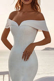 Off The Shoulder Mermaid Ivory Chiffon Wedding Dress With Sequins